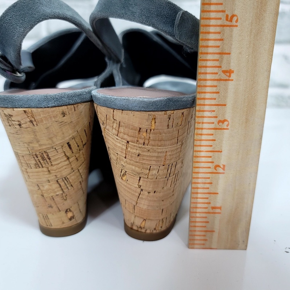 DVF Juno Blue Suede Cork Wedge Sandals Slingback Womens 8.5 Platform Retro - Picture 11 of 11
